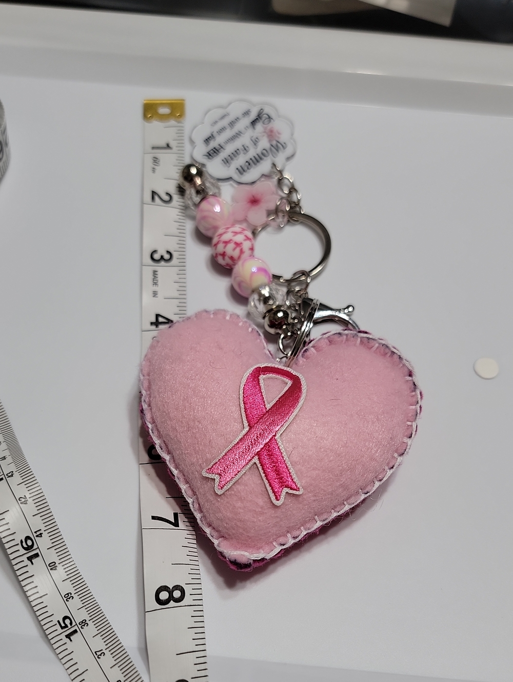 Pink Heart Ribbon Keychain - Soft Felt Womens Accessory - Picture 5 of 5